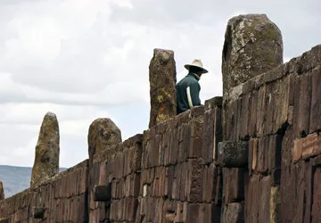 Lone man at the Aymara ruins of Tiwanaku.