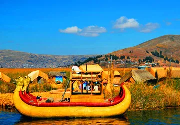 A pre-Columbian reed ship at the Floating Islands of Uros