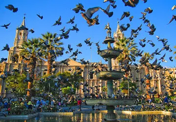 The main square of Arequipa city proper in Peru