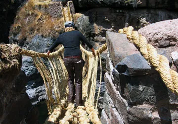 Crossing Qeswachaka, the last Inca Bridge, in Peru