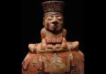 Ceramic flask unearthed at Castillo de Huarmey in Peru
