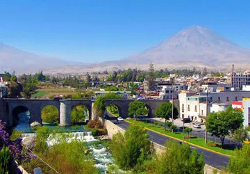 Puente Grau in Arequipa, with El Misti Volcano in background