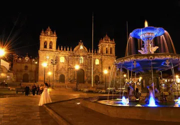 The Plaza de Armas of Cusco, Peru at night