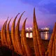 Totora Boats in the dusk in Huanchaco, Peru near Trujillo.