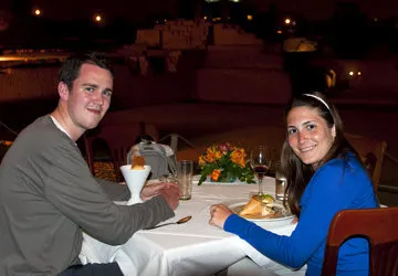Enjoying dinner at the archeological site's onsite restauran