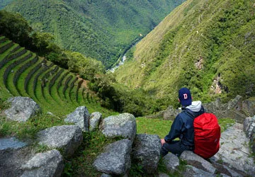 Overlooking the Inca terraces at Machu Picchu