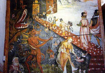 Section of a mural on the route to hell in San Pedro Church