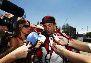 Veteran race JP Fontenay is interviews in between stages.