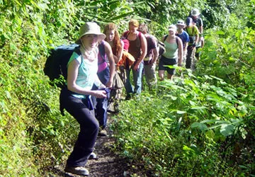 Hikers along the Classic Inca Trail to Machu Picchu in Peru