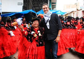 Traditionally dressed Andean dancers in Puno, Peru.
