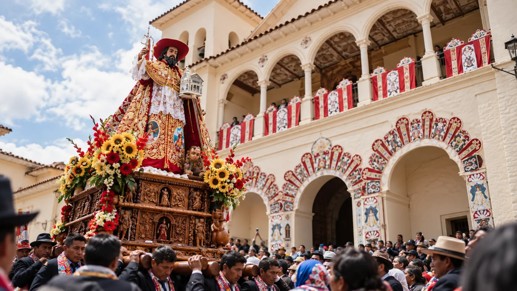 Renaissance facade of the San Jer&oacute;nimo Church in Cusco built on pre-Hispanic foundations