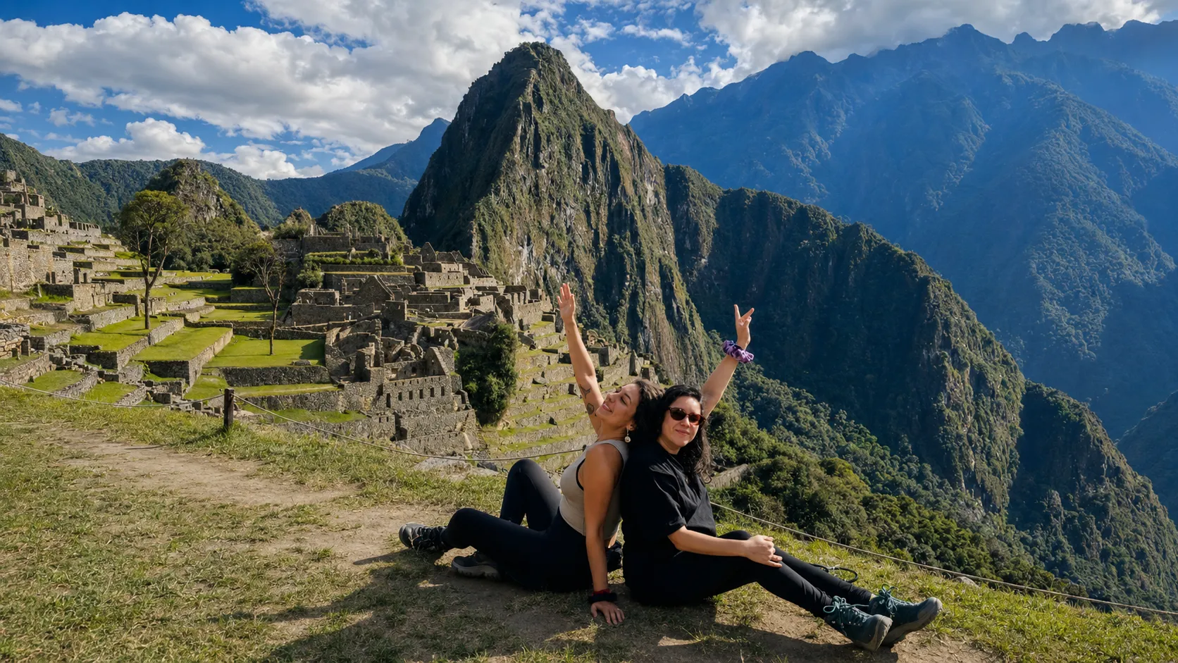 Classic panoramic view of the Machu Picchu Inca citadel from Circuit 2
