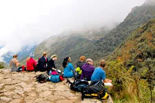 Resting overlooking the Andes during the Inca Trail to Machu