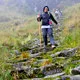 Descending original Inca stairs along the Inca trail to Mach