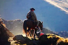 Man riding horse along the Salkantay trail to Machu Picchu