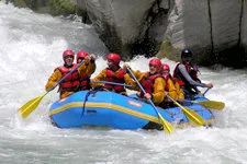 Adventurers rafting the Apurimac Rapids outside of Cusco Per
