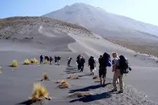 Beginning of the ascent of sandy El Misti Volcano, Arequipa,