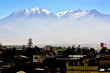 View of snow-capped Mt. Chachani volcano in Arequipa, Peru.