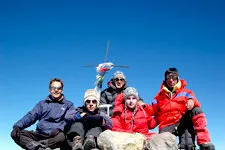Group of hikers at the summit of Chachani Volcano in Arequip