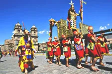 Carrying the chosen Inca during Inti Raymi in Cusco, Peru.