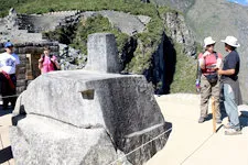 Intihuatana solar clock at the Inca ruins of Machu Picchu in