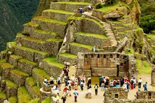 Stepped terraces and the Sun Temple at the ruins of Machu Pi