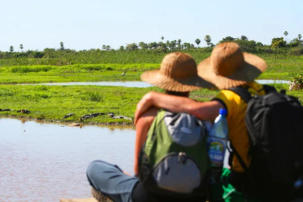 Watching crocodiles in the marshlands near Rurrenabaque, Bol