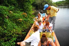 Watching monkeys from boat in the River in the Bolivia Marsh