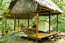Hammock and camping platform at Eslabon Chalalan in Bolivia 