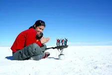 Optical illusion in the Uyuni Salar Salt Flats near Potosi, 