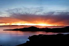 Sun Island in Lake Titicaca near Copacabana, Bolivia as sun 