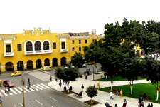 View of the Plaza de Armas, or Main Square, of Ica, Peru.