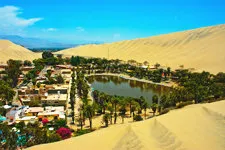 Huacachina Lagoon, a desert oasis in Ica, Peru.