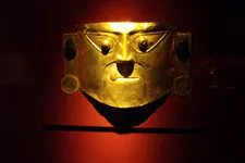 Golden Mask relic at the Gold Museum in Lima, Peru.
