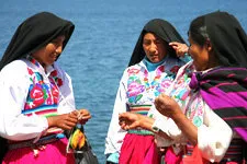 Women on Amantani Island in Lake Titicaca near Puno, Peru.