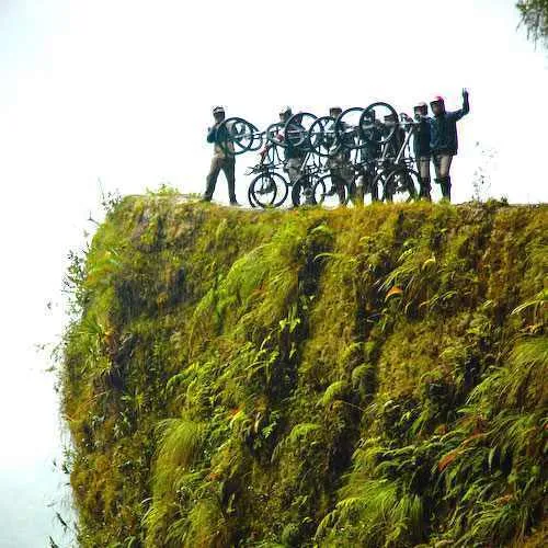 Cover photo. Overlooking sheer drops while biking death road